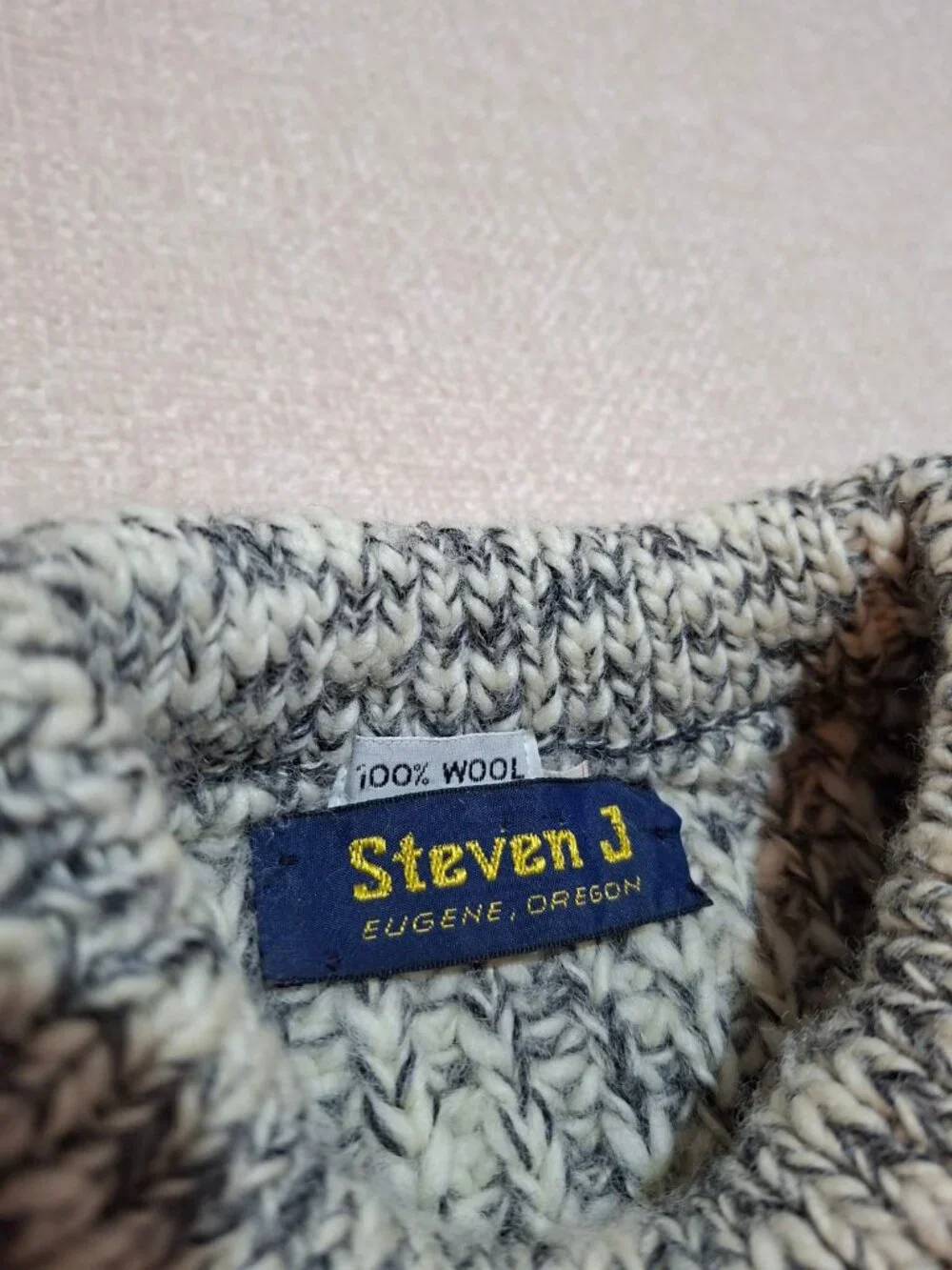 Vintage Steven J 100% Wool Marled Knit Sweater Gray White Made in UK M
